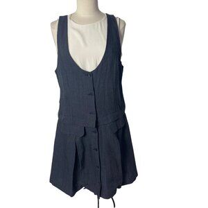 Lilith France Sleeveless Dress Jumper Medium Gray Blue Wool Linen Lagenlook